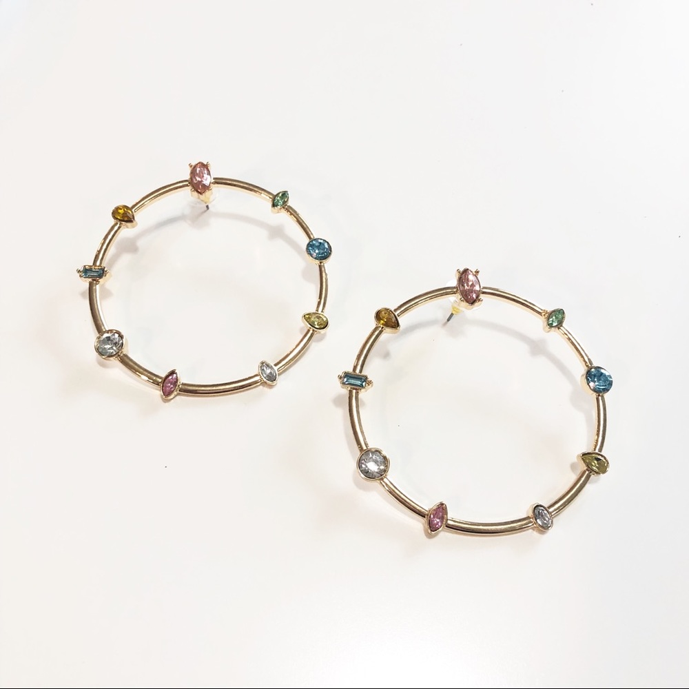Pastel Gemstone Gold Hoops - Picture 2 of 2